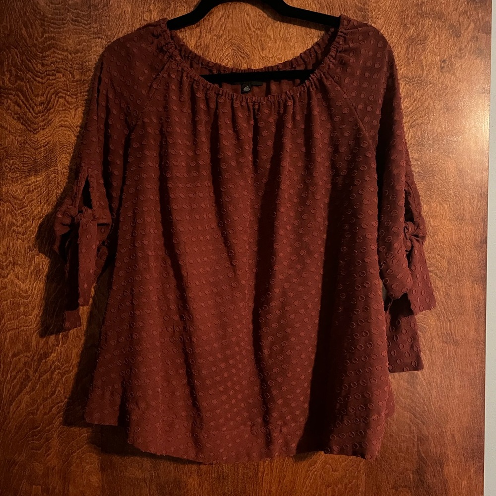 Lord & Taylor Sheer Rust Brown Blouse with Tie Sleeves‎ size L